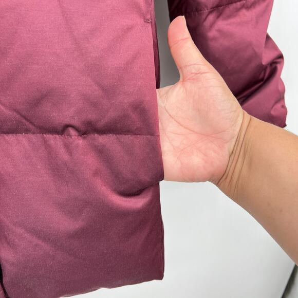 J Jill Down Fill Puffer Coat Jacket Burgundy Red Removable Hood Women's Large - Picture 5 of 11